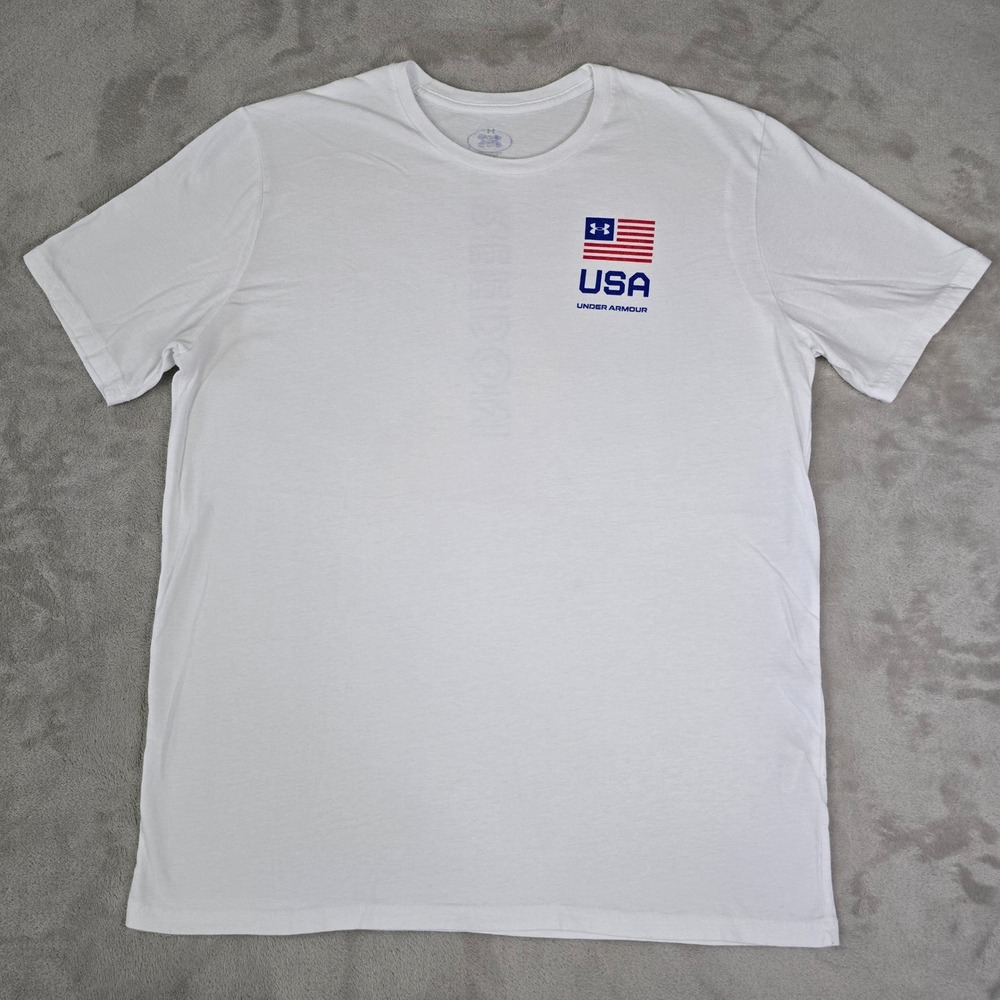Patriotic Under Armour Mens White USA Freedom Graphic T-Shirt XL